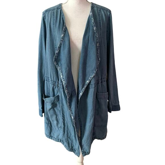 Hei Hei Anthropologie Size M Open Front Linen Blend Denim Jacket Pockets - Picture 2 of 6
